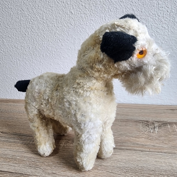 VINTAGE Plush Schnauzer Puppy Dog Black White Plush Stuffed Toy MCM 50s 60s - Picture 4 of 13